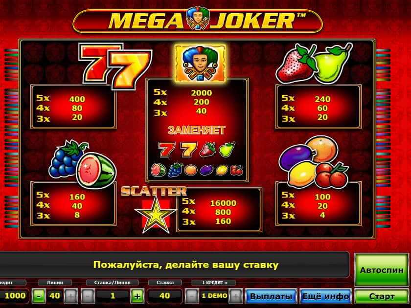 Семерки выплаты Мега Джокер на деньги
