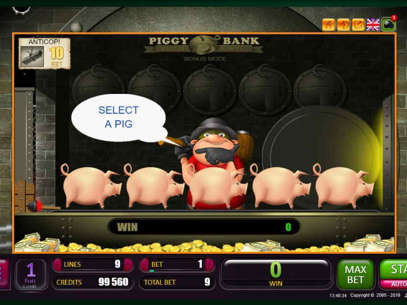 В бонусном раунде игрок должен выбрать нужную свинью Бонусный раунд с копилками